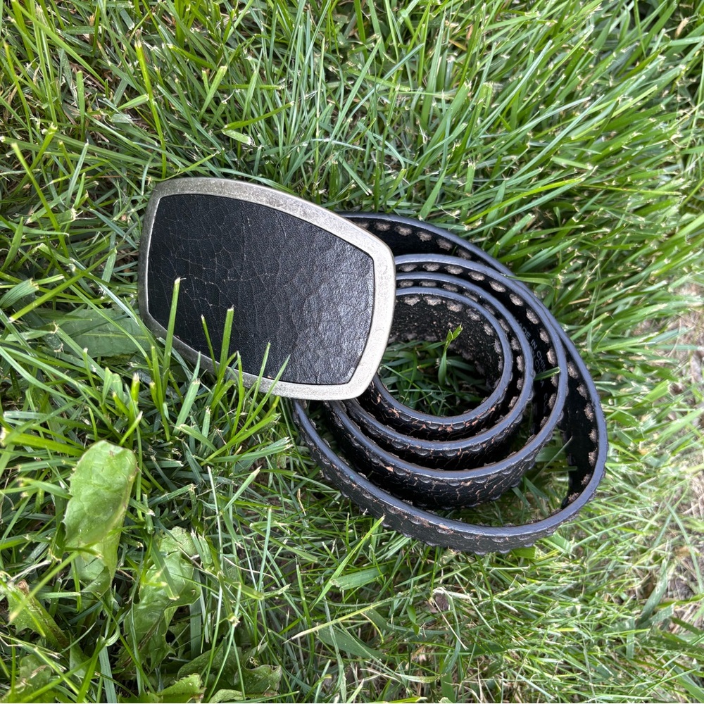Black Leather Belt with Silver Buckle